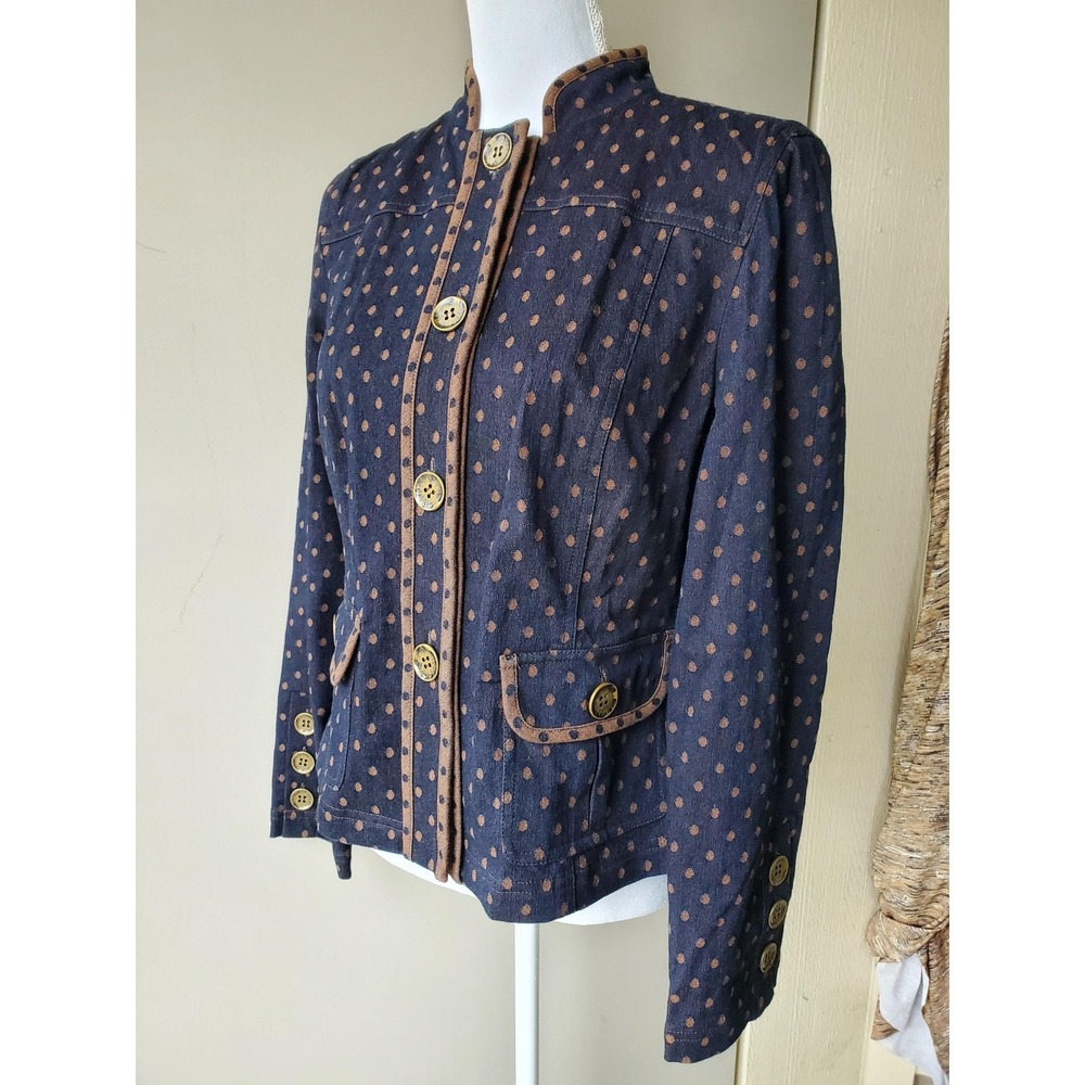 Doncaster Sport Blazer Jacket Blue Polka Dot Pockets Twee Cottage Coquette Sz 6 - Picture 2 of 13